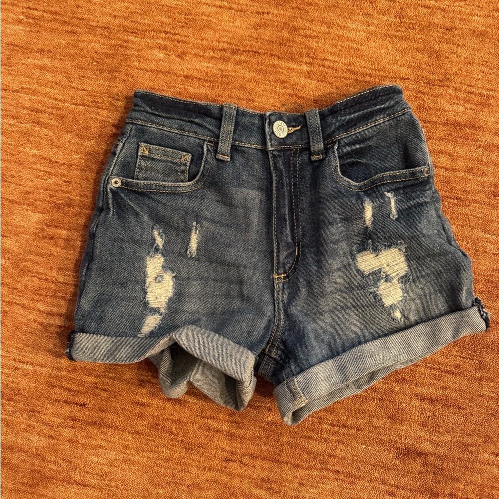 Justice Dark Blue Distressed Shorts